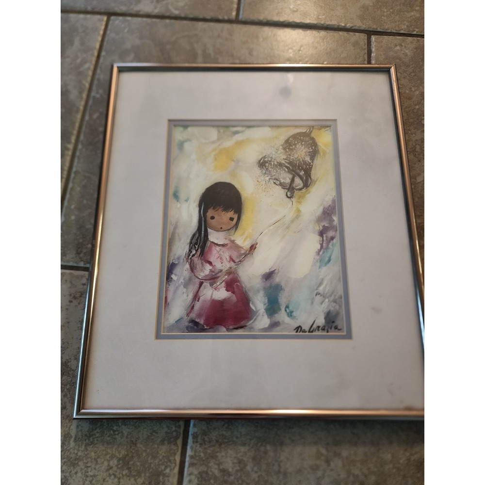 DeGrazia Bell of Hope Framed Art Print Southwest Girl Watercolor Style 12x15
